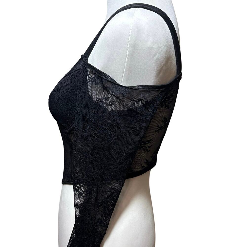 Black Lace Corset Bustier Top Size S Lace Coquette Goth Y2K Sheer Going out top - Picture 2 of 6